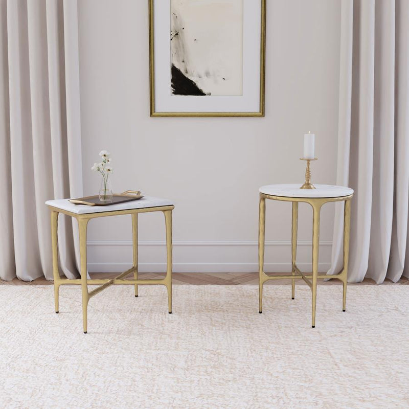 Baldwin Rectangular Marble Top Side Table White and Gold-zoom-