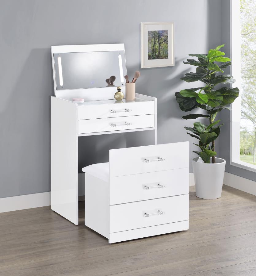 Danbury 3-drawer Makeup Vanity & Stool Set White High Gloss-3