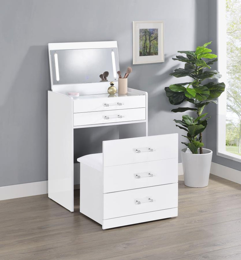 Danbury 3-drawer Makeup Vanity & Stool Set White High Gloss-zoom-