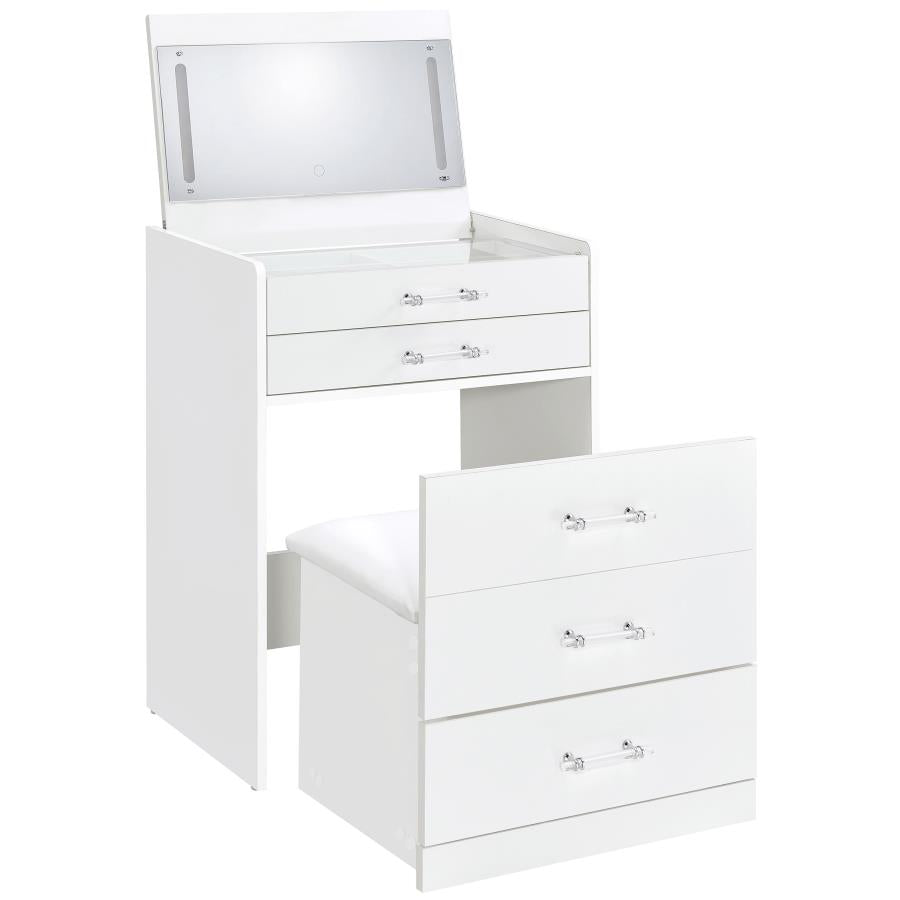 Danbury 3-drawer Makeup Vanity & Stool Set White High Gloss-1