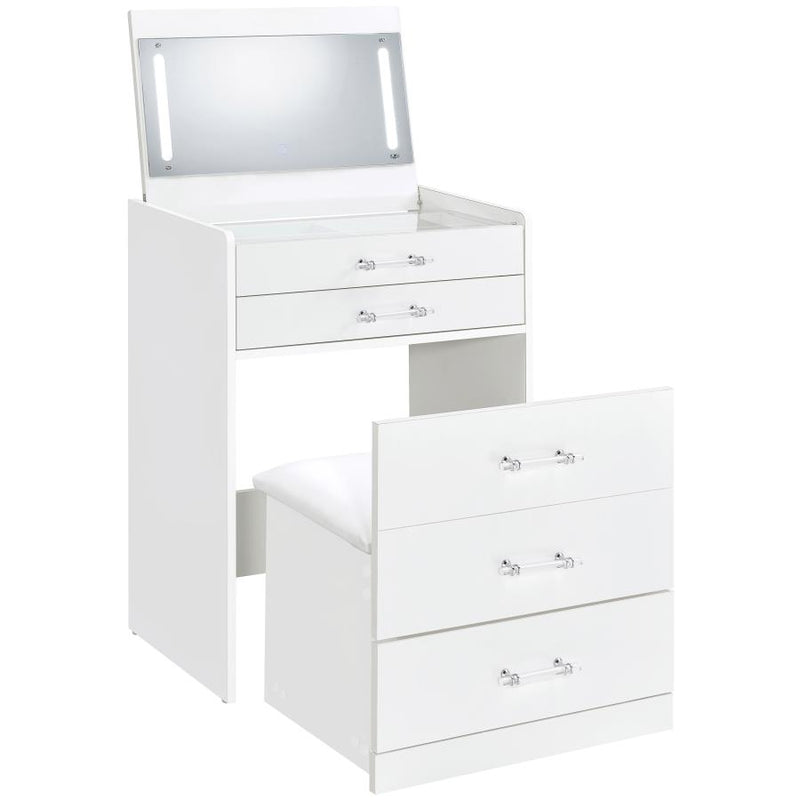 Danbury 3-drawer Makeup Vanity & Stool Set White High Gloss-zoom-