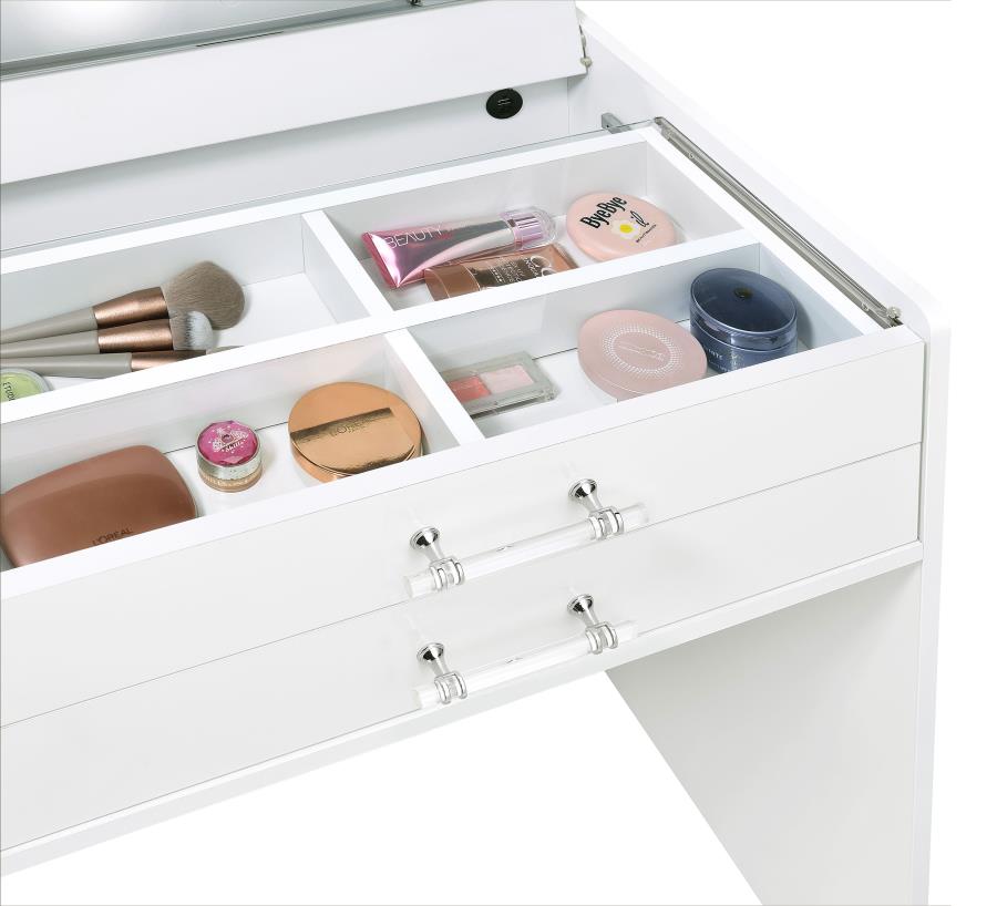 Danbury 3-drawer Makeup Vanity & Stool Set White High Gloss-18