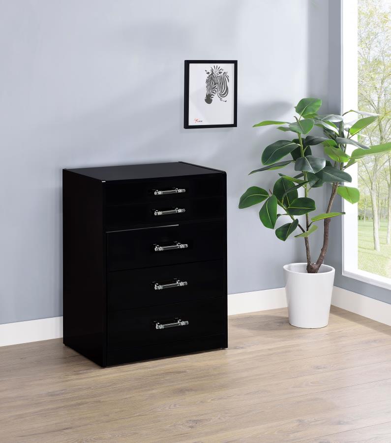 Danbury 3-drawer Makeup Vanity & Stool Set Black High Gloss-2
