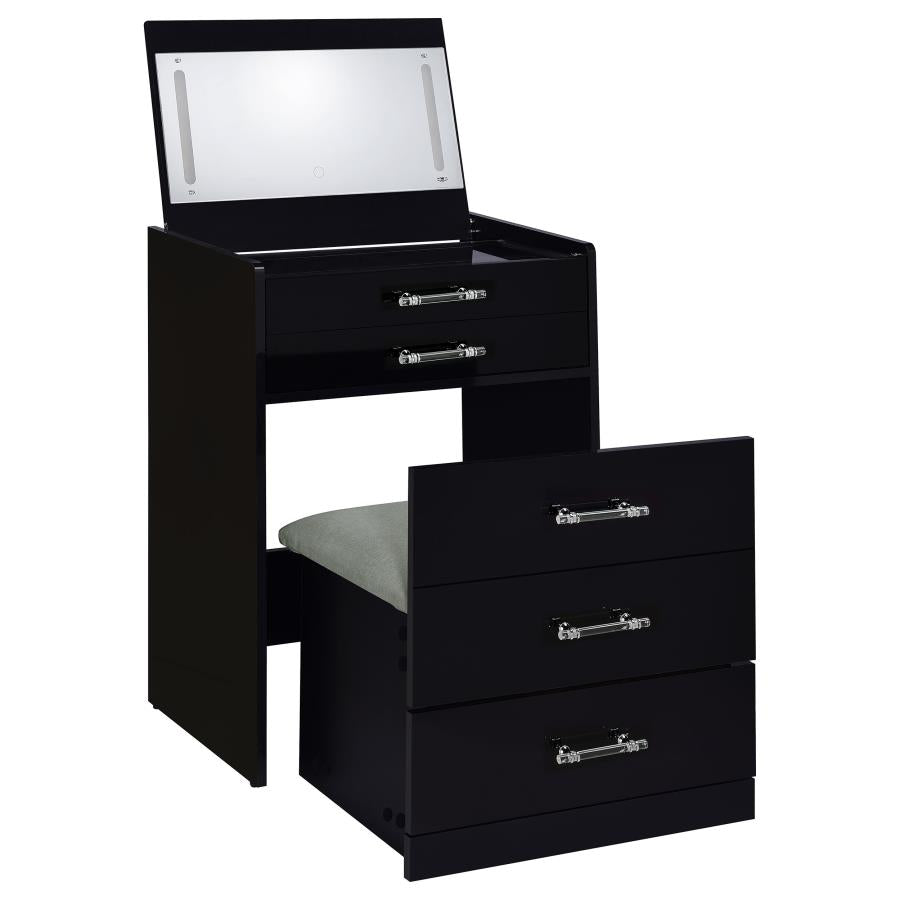 Danbury 3-drawer Makeup Vanity & Stool Set Black High Gloss-zoom-1
