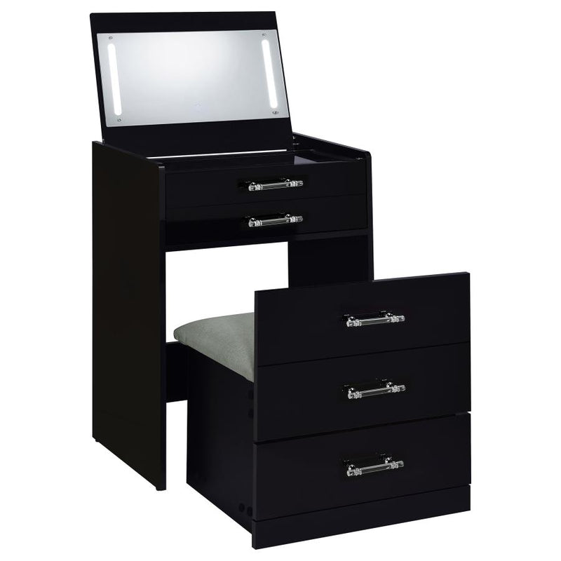 Danbury 3-drawer Makeup Vanity & Stool Set Black High Gloss-zoom-
