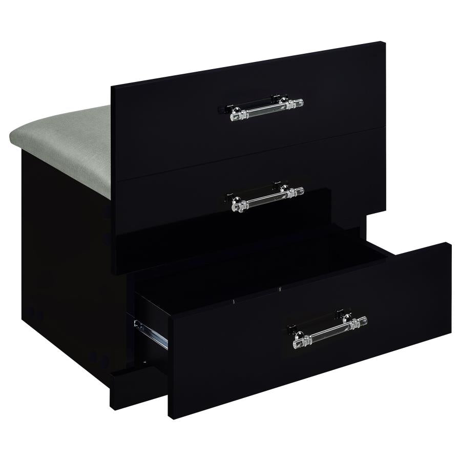 Danbury 3-drawer Makeup Vanity & Stool Set Black High Gloss-zoom-16