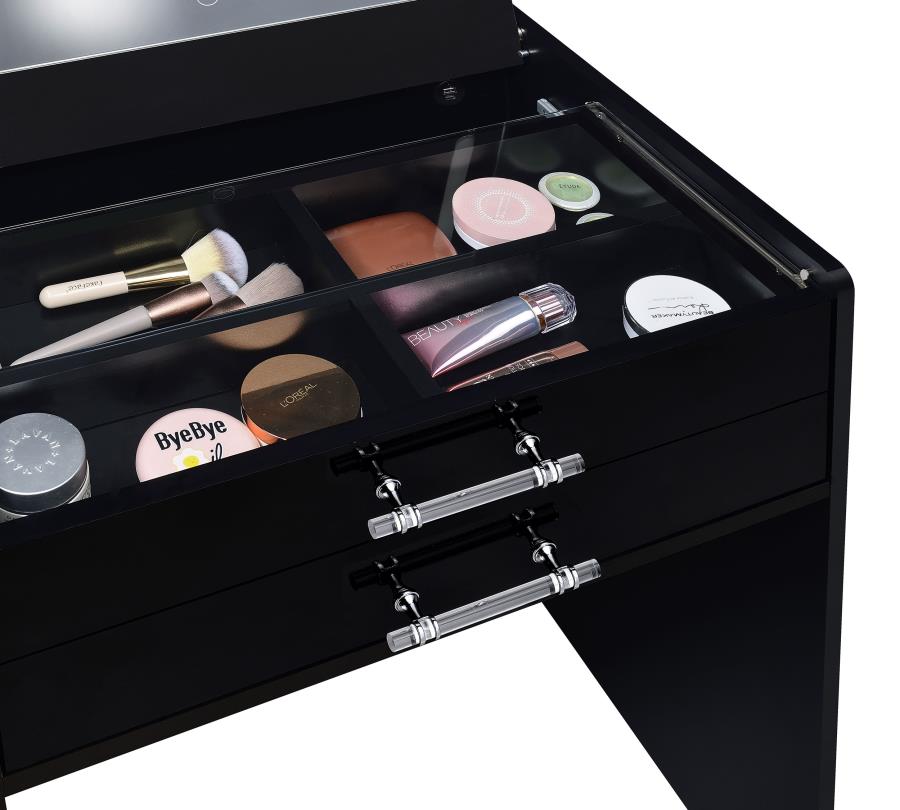 Danbury 3-drawer Makeup Vanity & Stool Set Black High Gloss-zoom-18