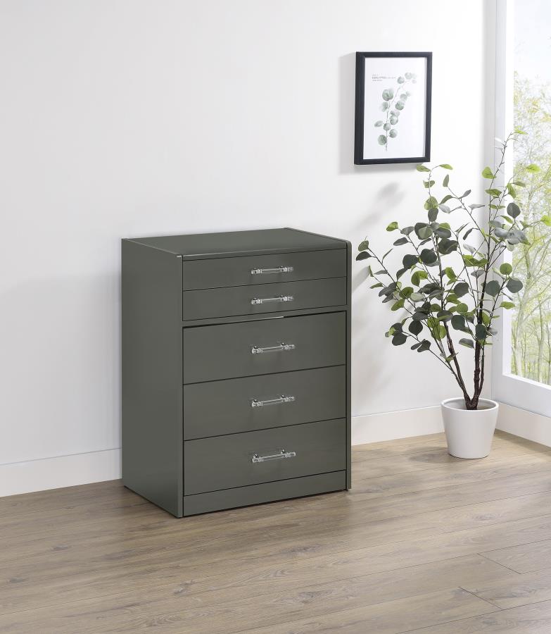 Danbury 3-drawer Makeup Vanity & Stool Set Grey High Gloss-zoom-2