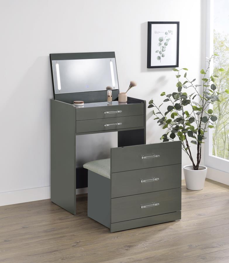 Danbury 3-drawer Makeup Vanity & Stool Set Grey High Gloss-zoom-3