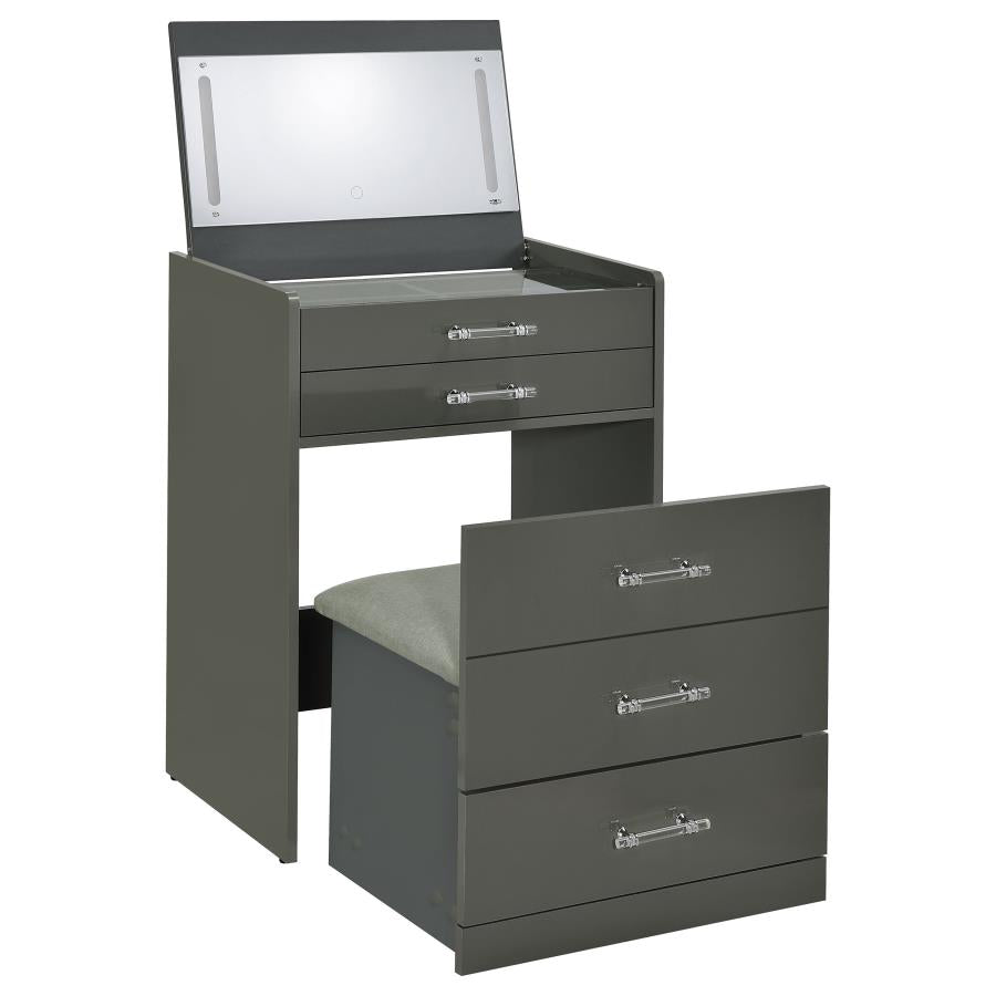 Danbury 3-drawer Makeup Vanity & Stool Set Grey High Gloss-zoom-1