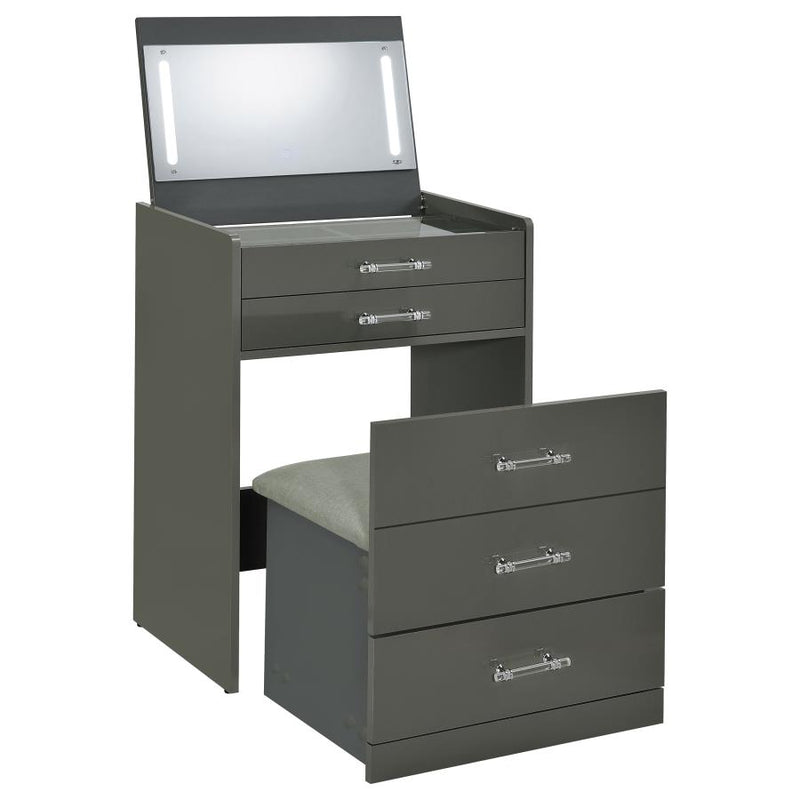 Danbury 3-drawer Makeup Vanity & Stool Set Grey High Gloss-zoom-