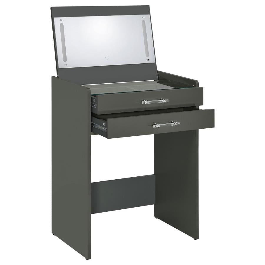 Danbury 3-drawer Makeup Vanity & Stool Set Grey High Gloss-8