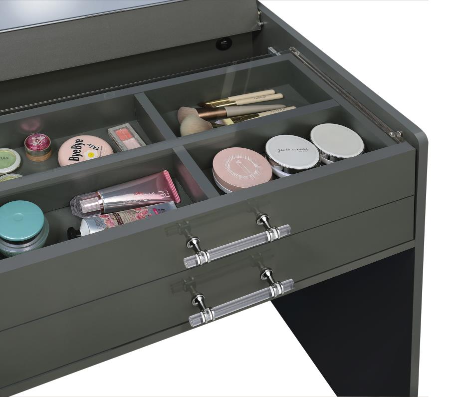 Danbury 3-drawer Makeup Vanity & Stool Set Grey High Gloss-18
