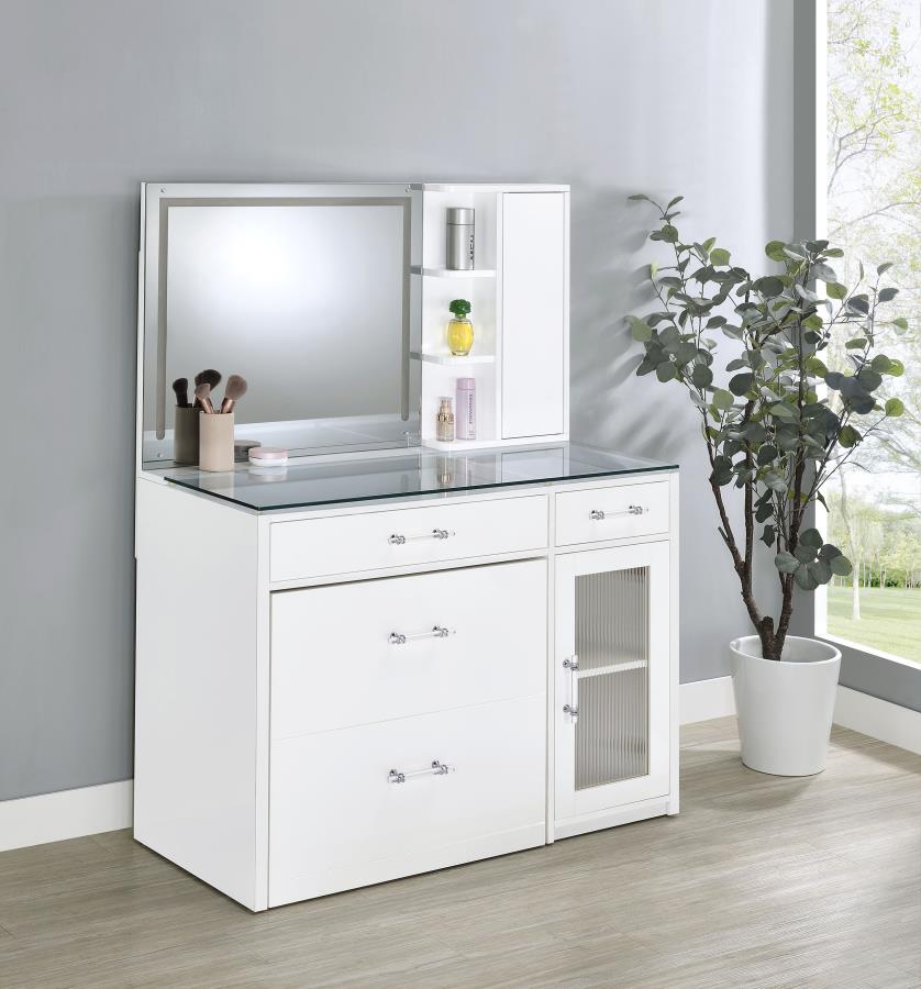 Flora 2-drawer Vanity Set with LED Mirror White High Gloss-zoom-2