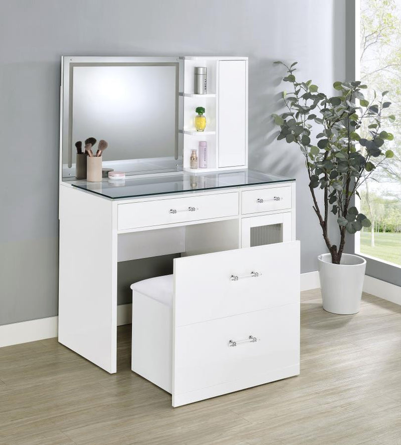 Flora 2-drawer Vanity Set with LED Mirror White High Gloss-zoom-