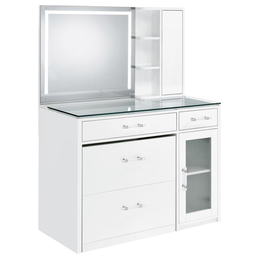 Flora 2-drawer Vanity Set with LED Mirror White High Gloss-zoom-1