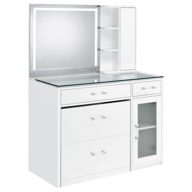 Flora 2-drawer Vanity Set with LED Mirror White High Gloss-zoom-
