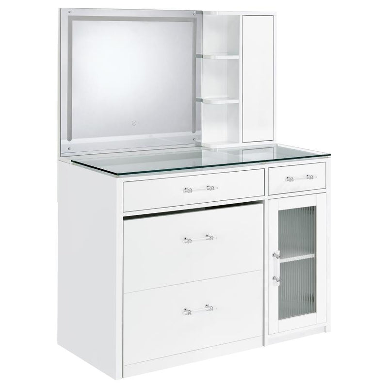 Flora 2-drawer Vanity Set with LED Mirror White High Gloss-zoom-