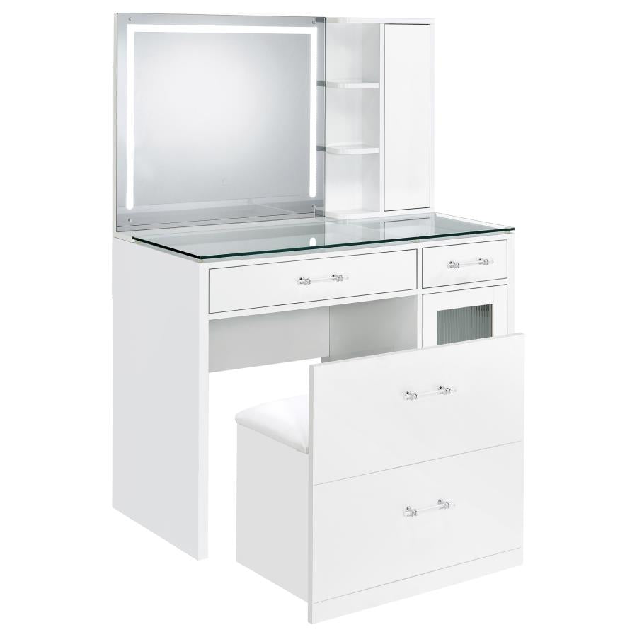 Flora 2-drawer Vanity Set with LED Mirror White High Gloss-5