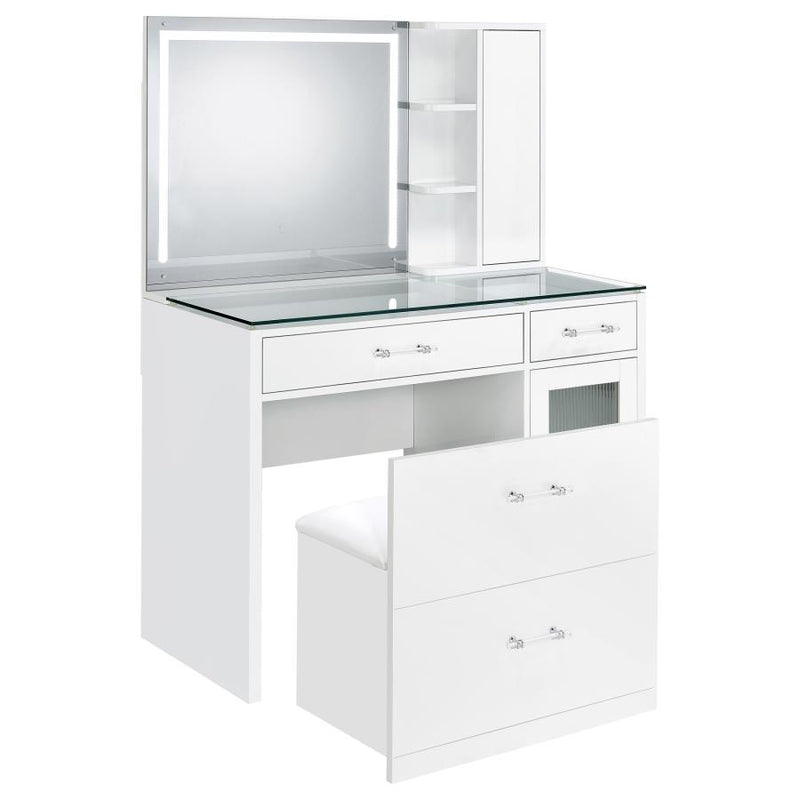 Flora 2-drawer Vanity Set with LED Mirror White High Gloss-zoom-