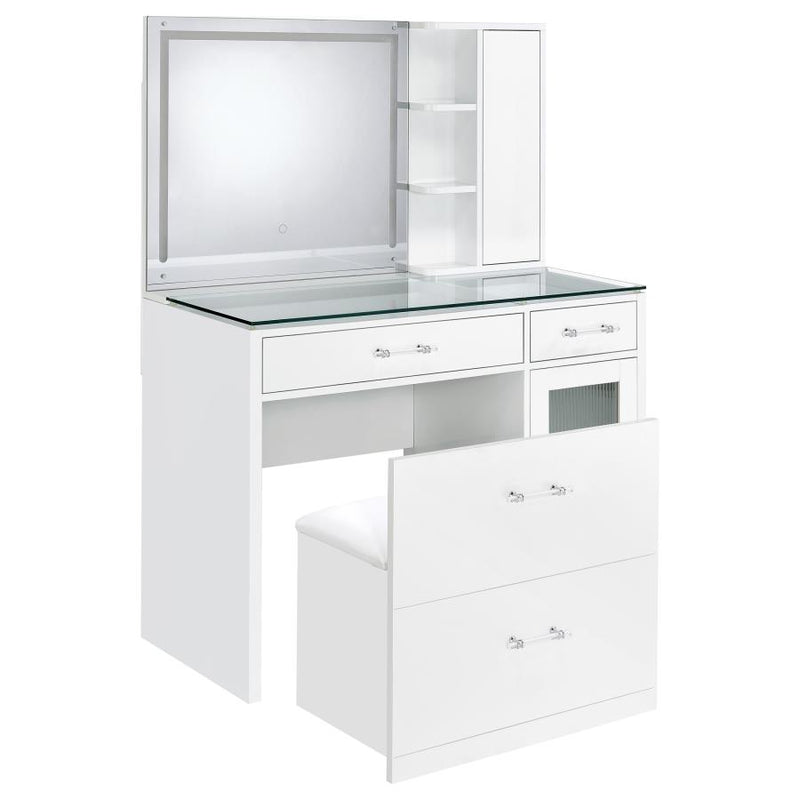 Flora 2-drawer Vanity Set with LED Mirror White High Gloss-zoom-