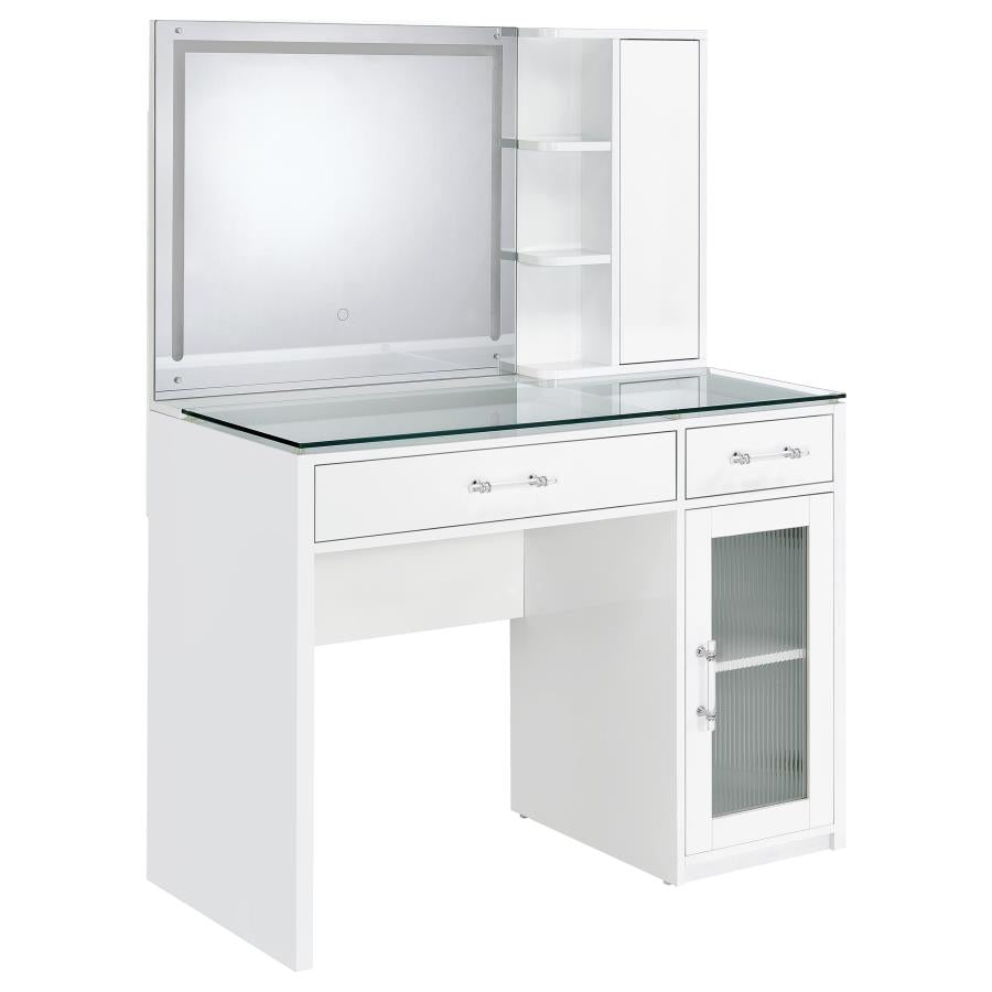Flora 2-drawer Vanity Set with LED Mirror White High Gloss-7