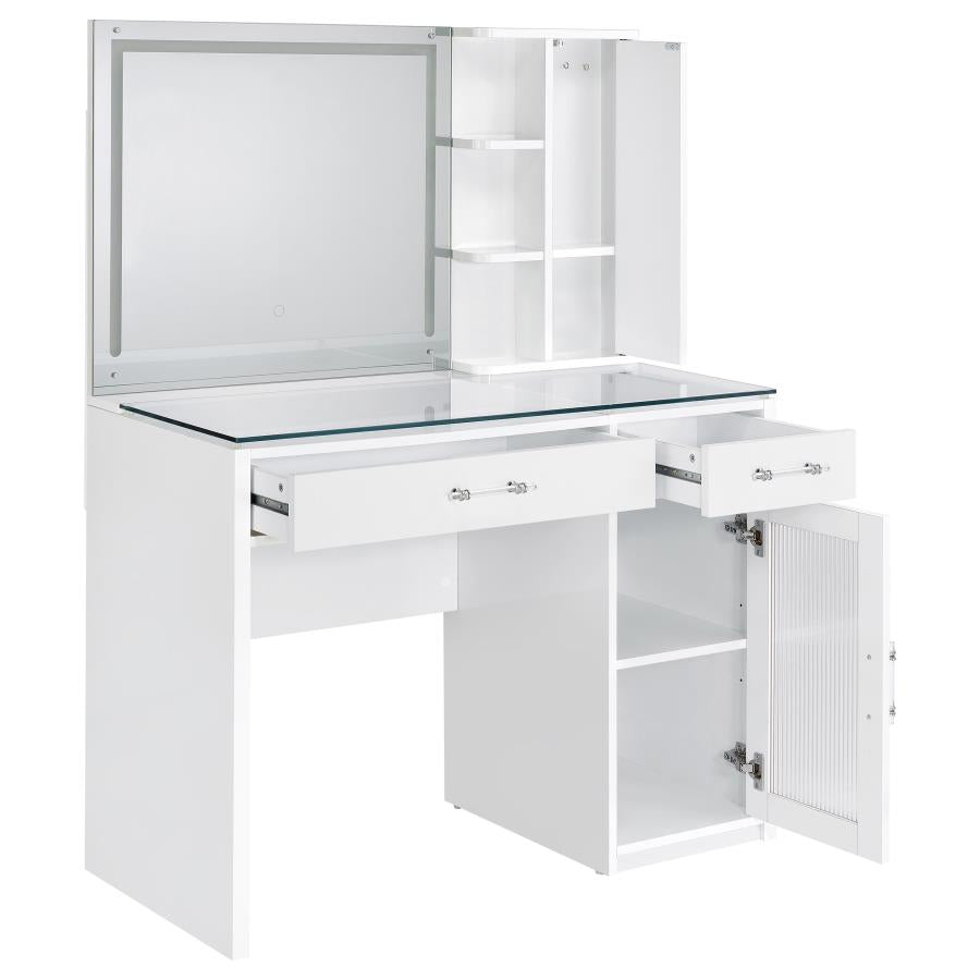 Flora 2-drawer Vanity Set with LED Mirror White High Gloss-zoom-8