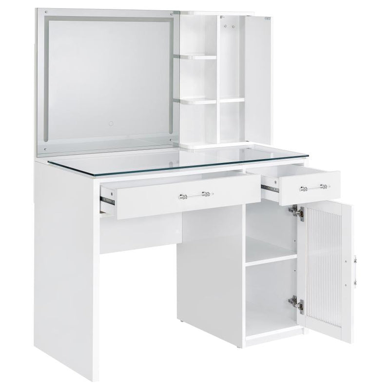 Flora 2-drawer Vanity Set with LED Mirror White High Gloss-zoom-