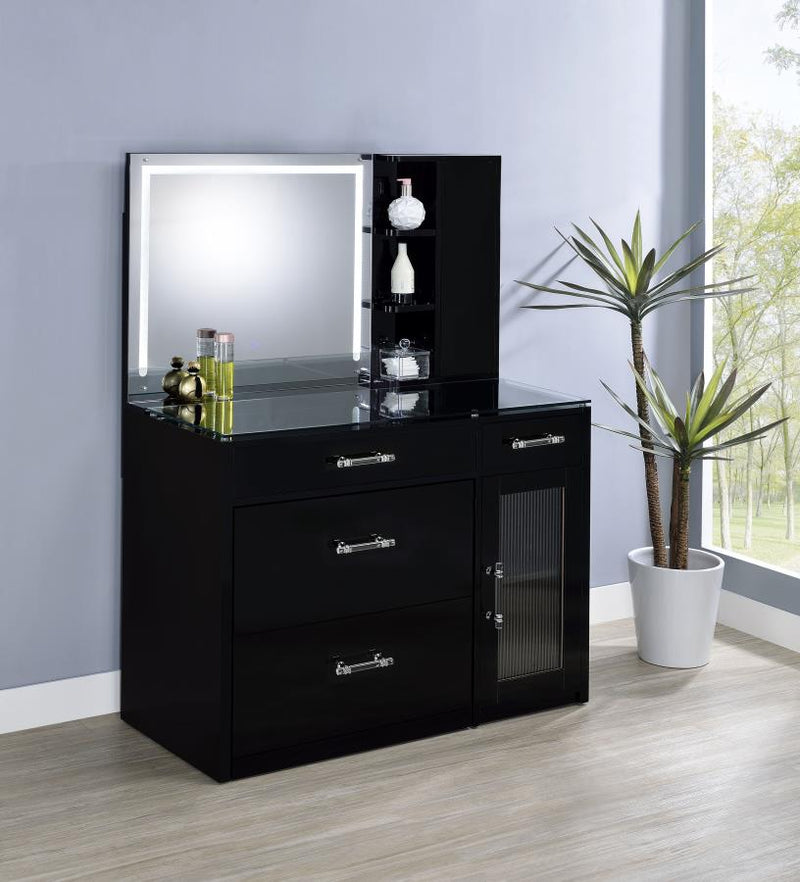 Flora 2-drawer Vanity Set with LED Mirror Black High Gloss-zoom-