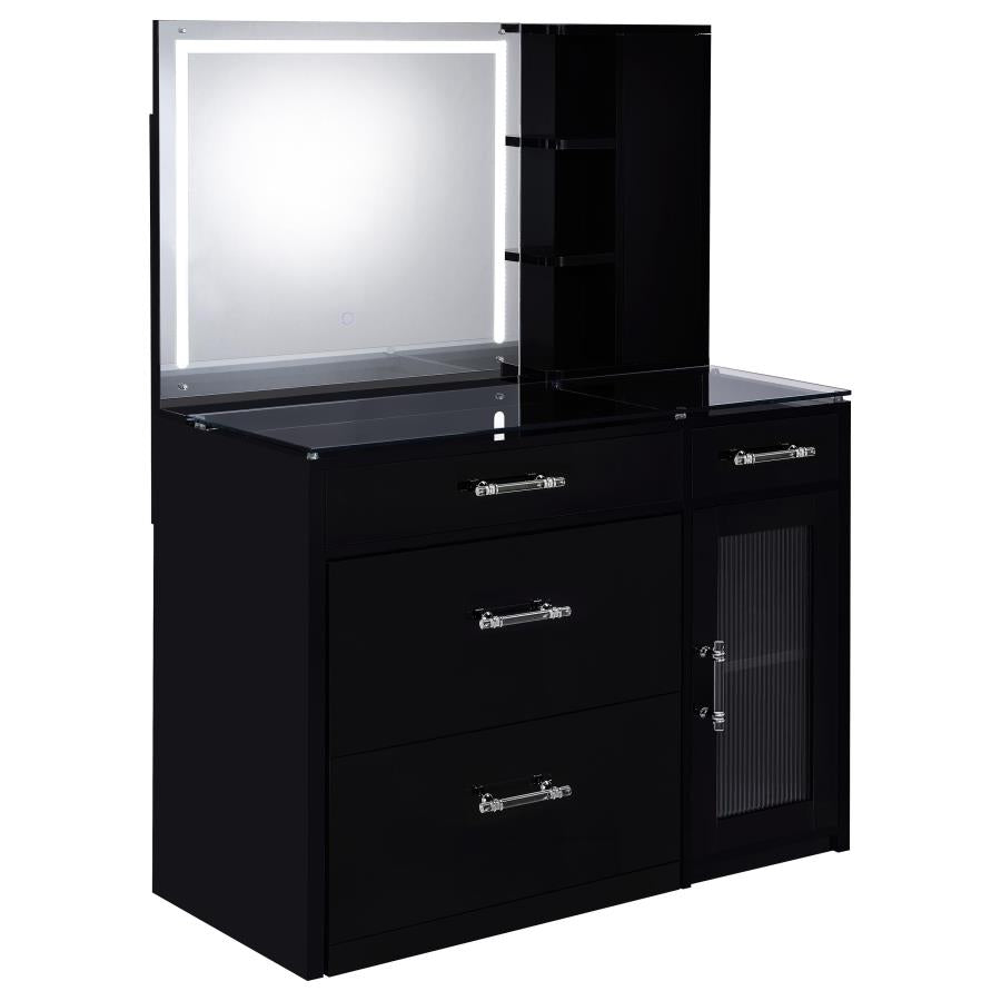 Flora 2-drawer Vanity Set with LED Mirror Black High Gloss-1