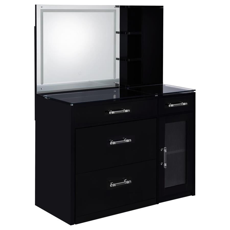 Flora 2-drawer Vanity Set with LED Mirror Black High Gloss-zoom-4