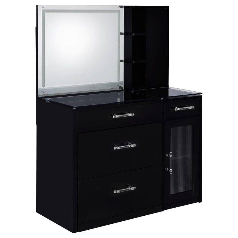 Flora 2-drawer Vanity Set with LED Mirror Black High Gloss-zoom-