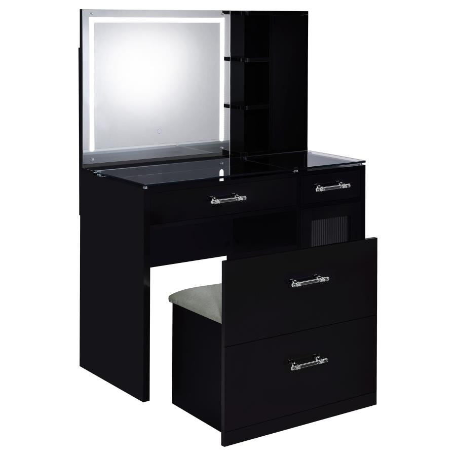 Flora 2-drawer Vanity Set with LED Mirror Black High Gloss-5