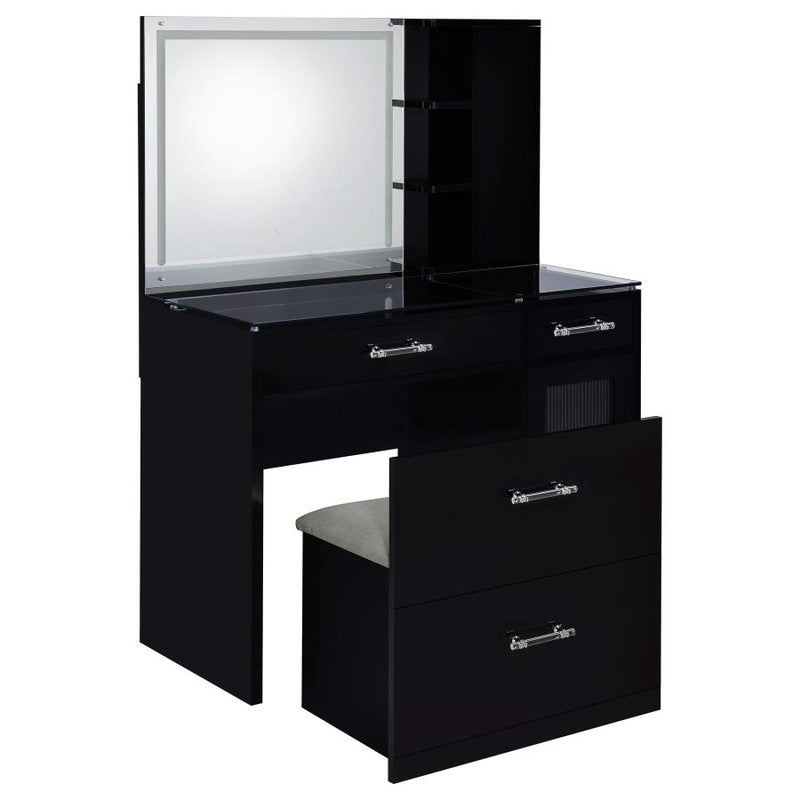 Flora 2-drawer Vanity Set with LED Mirror Black High Gloss-zoom-