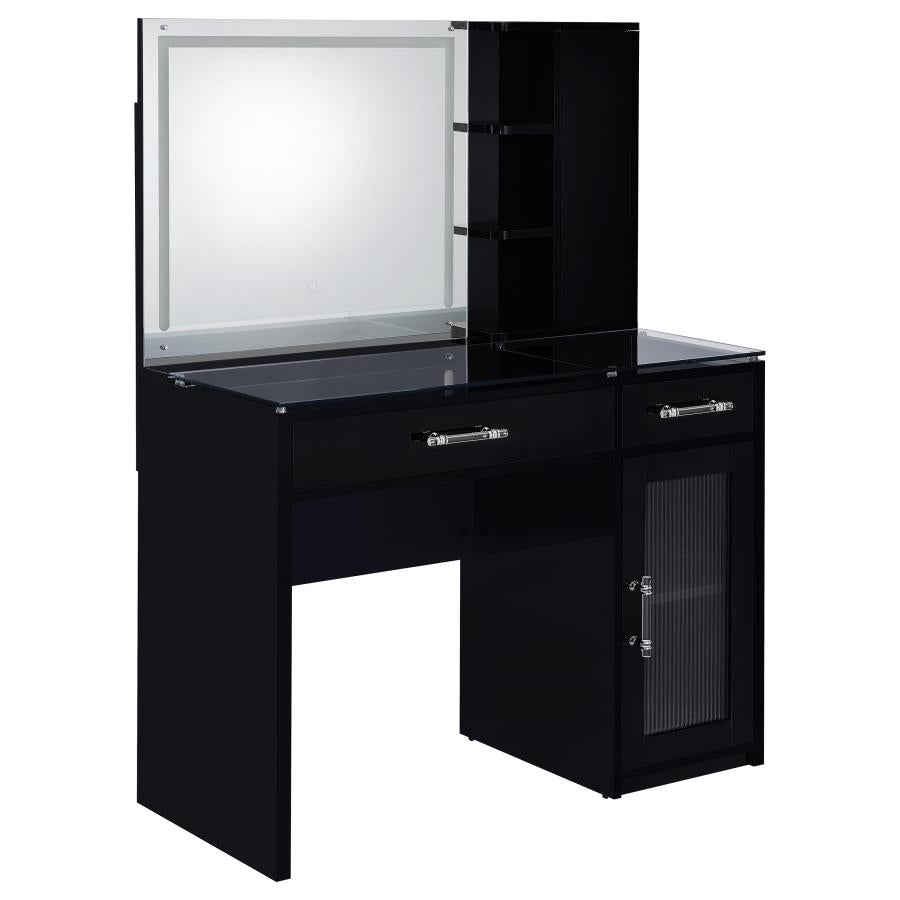 Flora 2-drawer Vanity Set with LED Mirror Black High Gloss-zoom-7