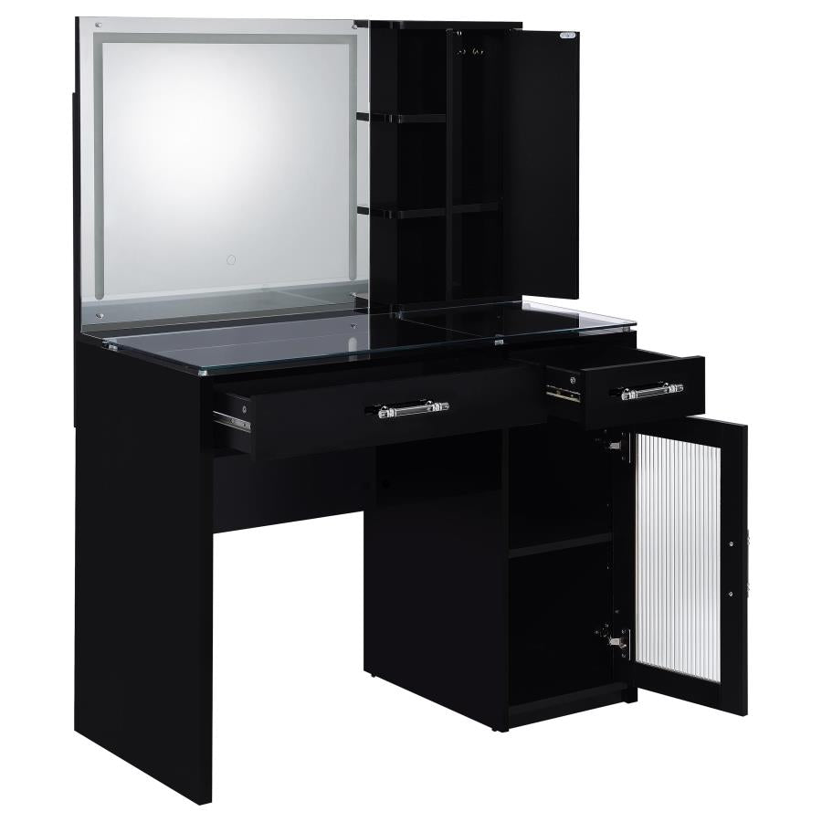 Flora 2-drawer Vanity Set with LED Mirror Black High Gloss-zoom-8