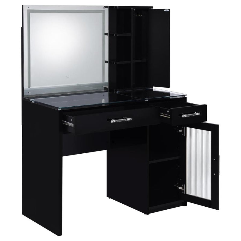 Flora 2-drawer Vanity Set with LED Mirror Black High Gloss-zoom-