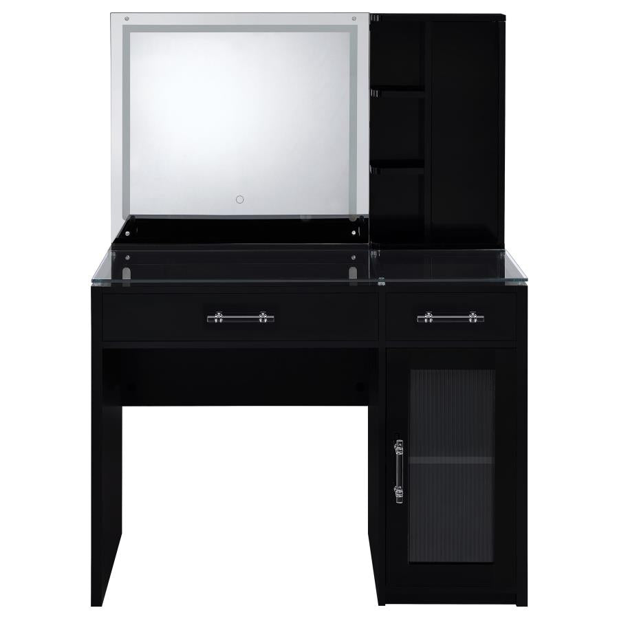 Flora 2-drawer Vanity Set with LED Mirror Black High Gloss-zoom-9