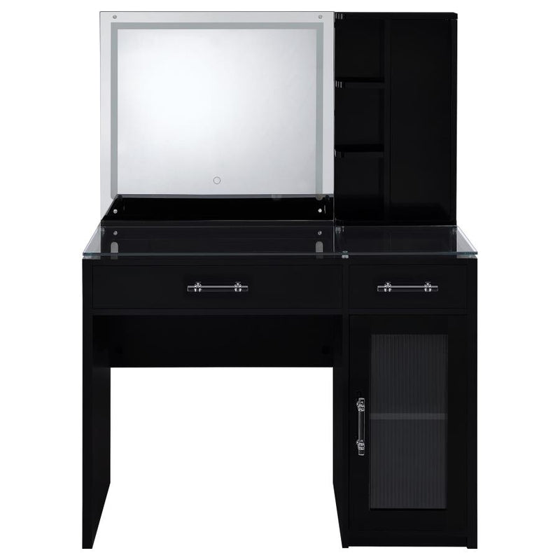 Flora 2-drawer Vanity Set with LED Mirror Black High Gloss-zoom-