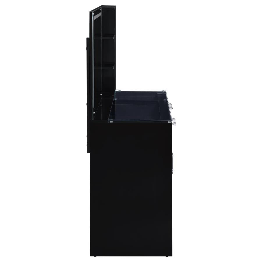 Flora 2-drawer Vanity Set with LED Mirror Black High Gloss-12