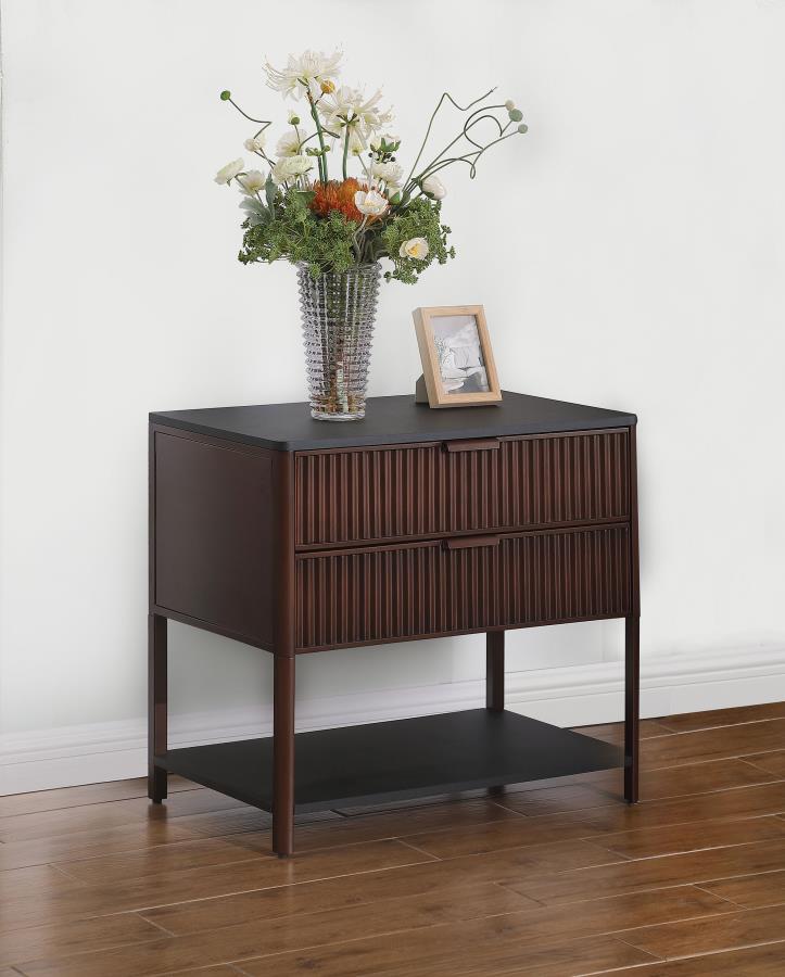 Zimmerlee 2-drawer Side Table with Shelf Rust Brown-zoom-2