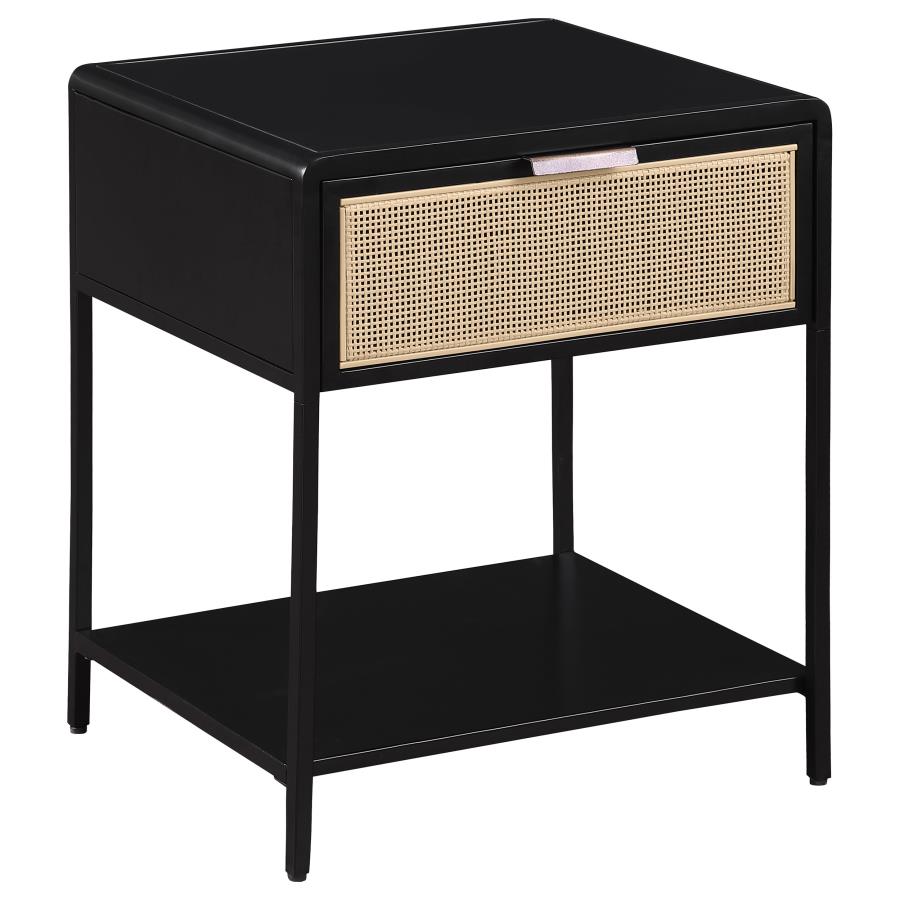 Amherst 1-drawer Radio Weave Cane Metal Bedside Table Black-1