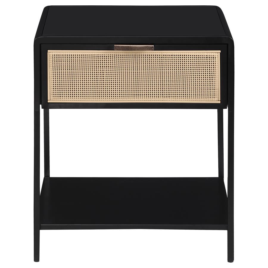 Amherst 1-drawer Radio Weave Cane Metal Bedside Table Black-zoom-3