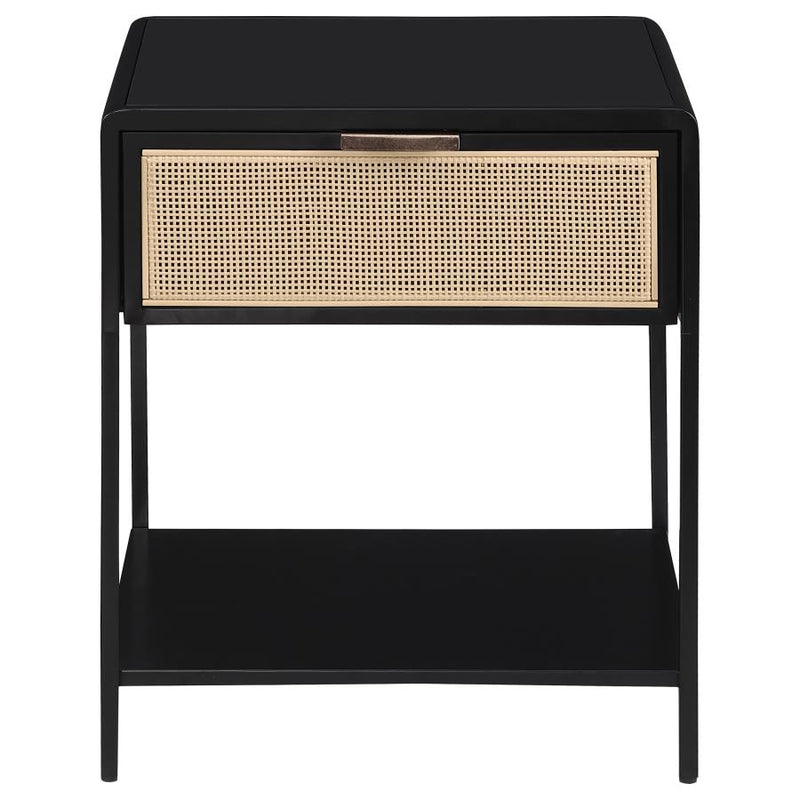 Amherst 1-drawer Radio Weave Cane Metal Bedside Table Black-zoom-
