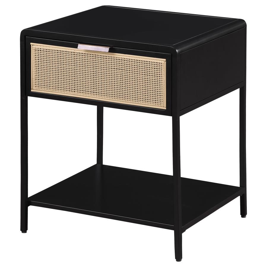 Amherst 1-drawer Radio Weave Cane Metal Bedside Table Black-zoom-4