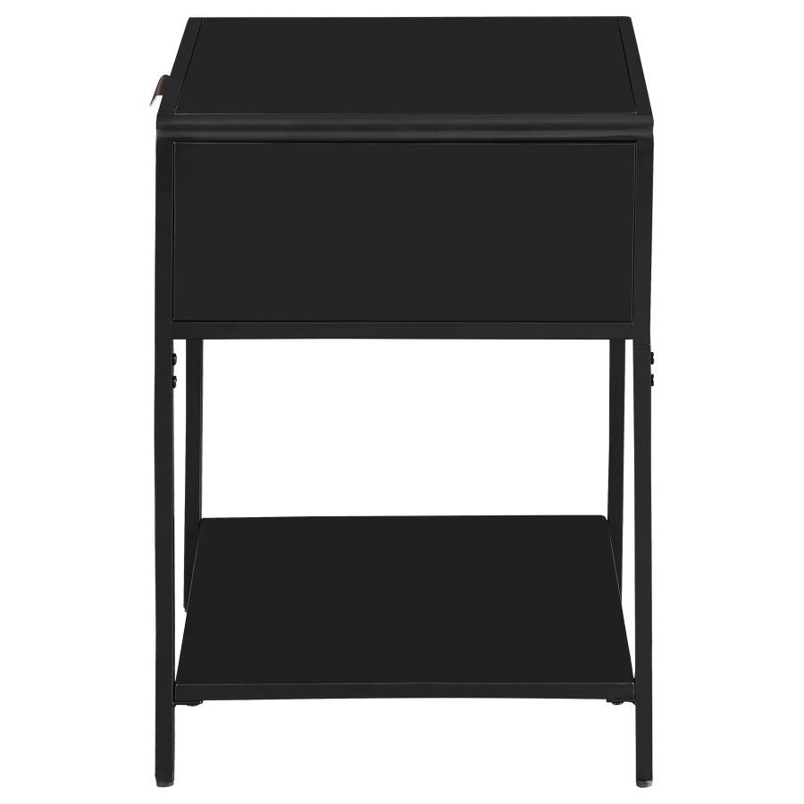 Amherst 1-drawer Radio Weave Cane Metal Bedside Table Black-zoom-5