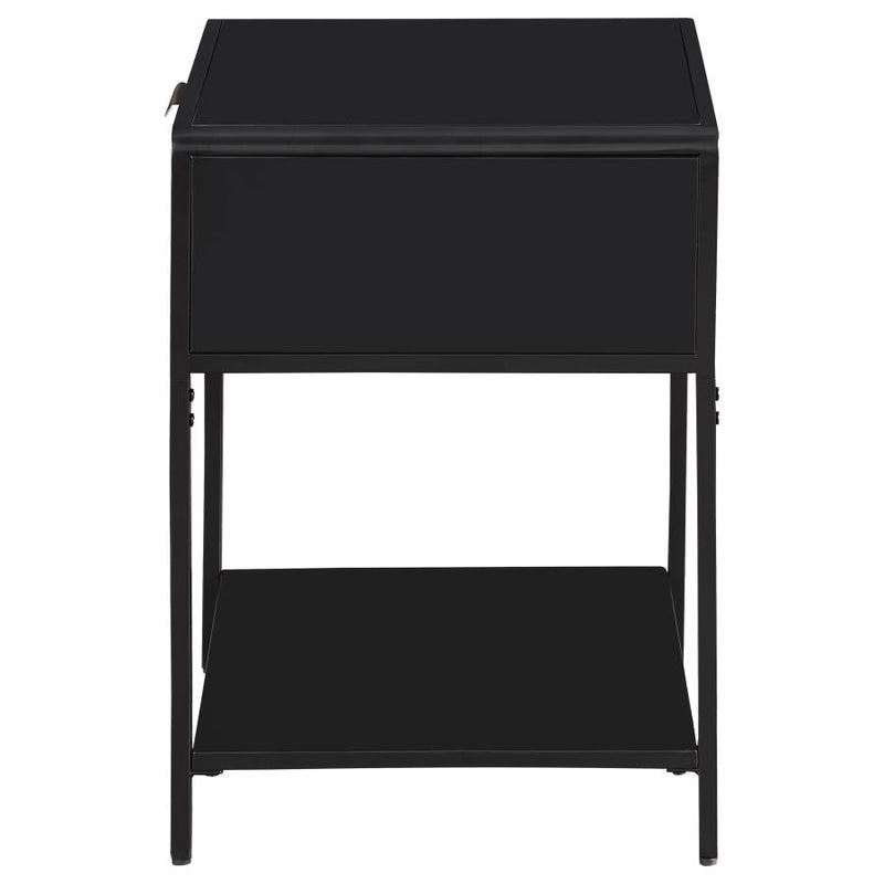 Amherst 1-drawer Radio Weave Cane Metal Bedside Table Black-zoom-
