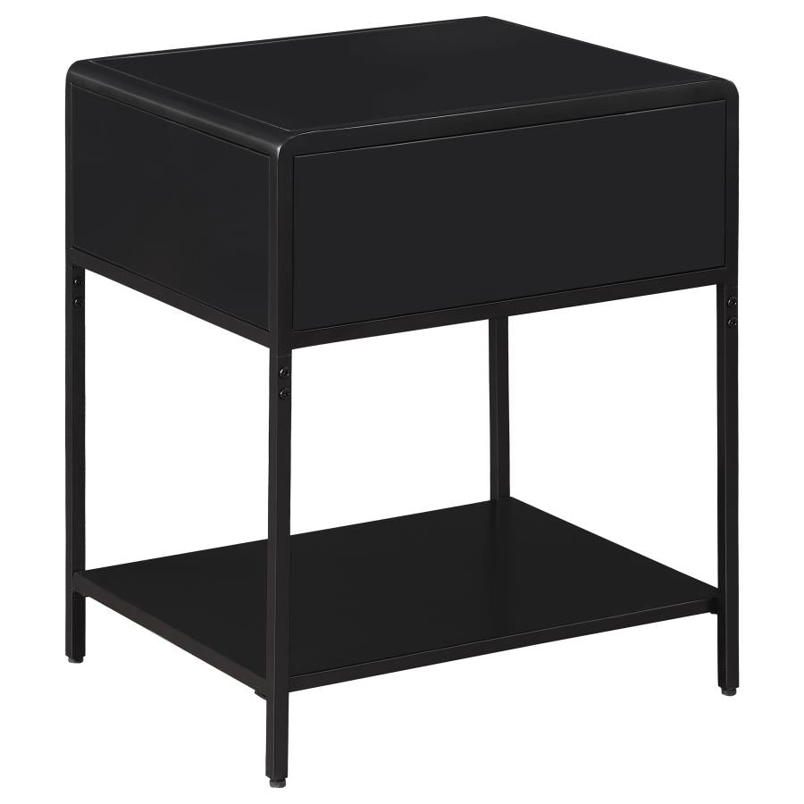 Amherst 1-drawer Radio Weave Cane Metal Bedside Table Black-6