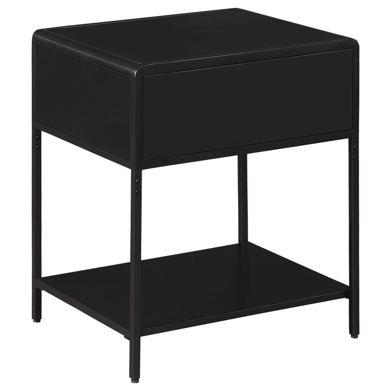 Amherst 1-drawer Radio Weave Cane Metal Bedside Table Black-zoom-