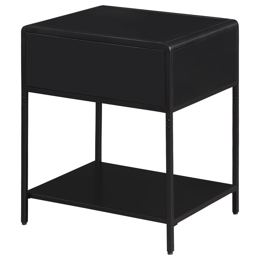 Amherst 1-drawer Radio Weave Cane Metal Bedside Table Black-zoom-7